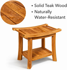 Waterproof Teak Shower Bench 22″ with Storage Shelf for Indoor & Outdoor Use