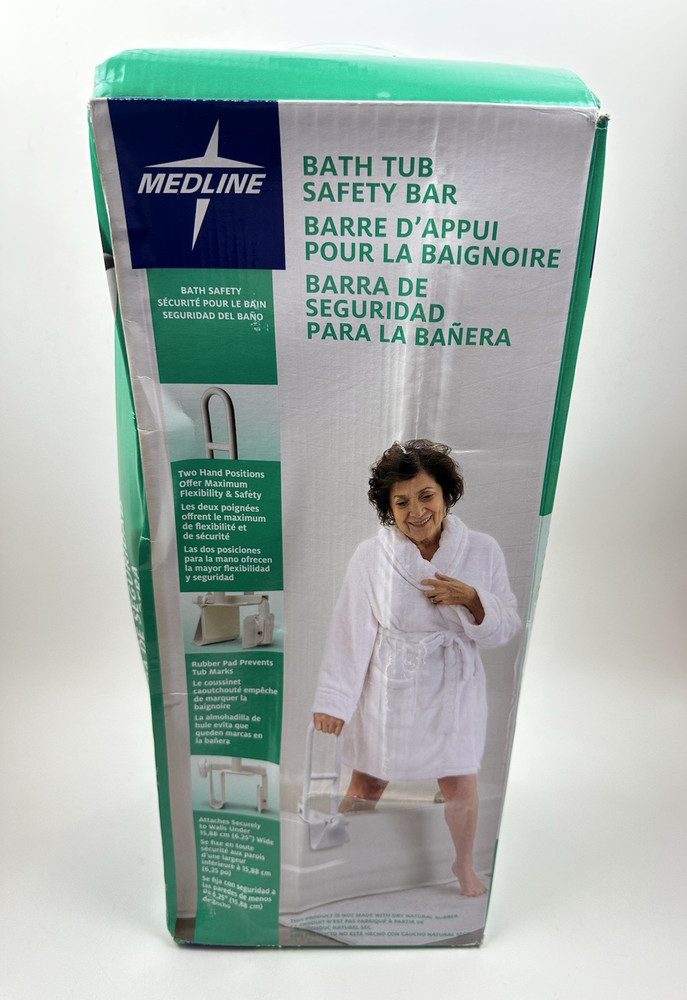 Medline Bath Tub Safety Bar Hand Rail Grab Bar MDS86321W White Bathtub Support
