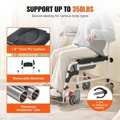 VEVOR Shower Commode Wheelchair with 4 Lockable Wheels Footrests Flip-up Arms
