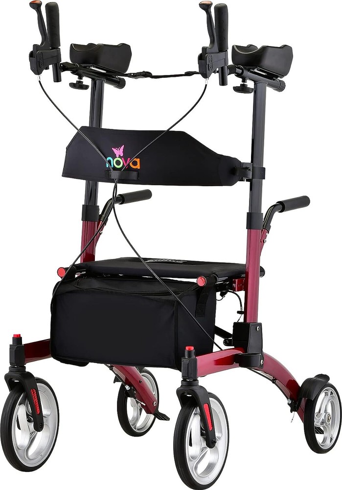 NOVA Dragon Rise UP Rollator, Upright Walker w/Contour Forearm, RED – OPEN BOX!