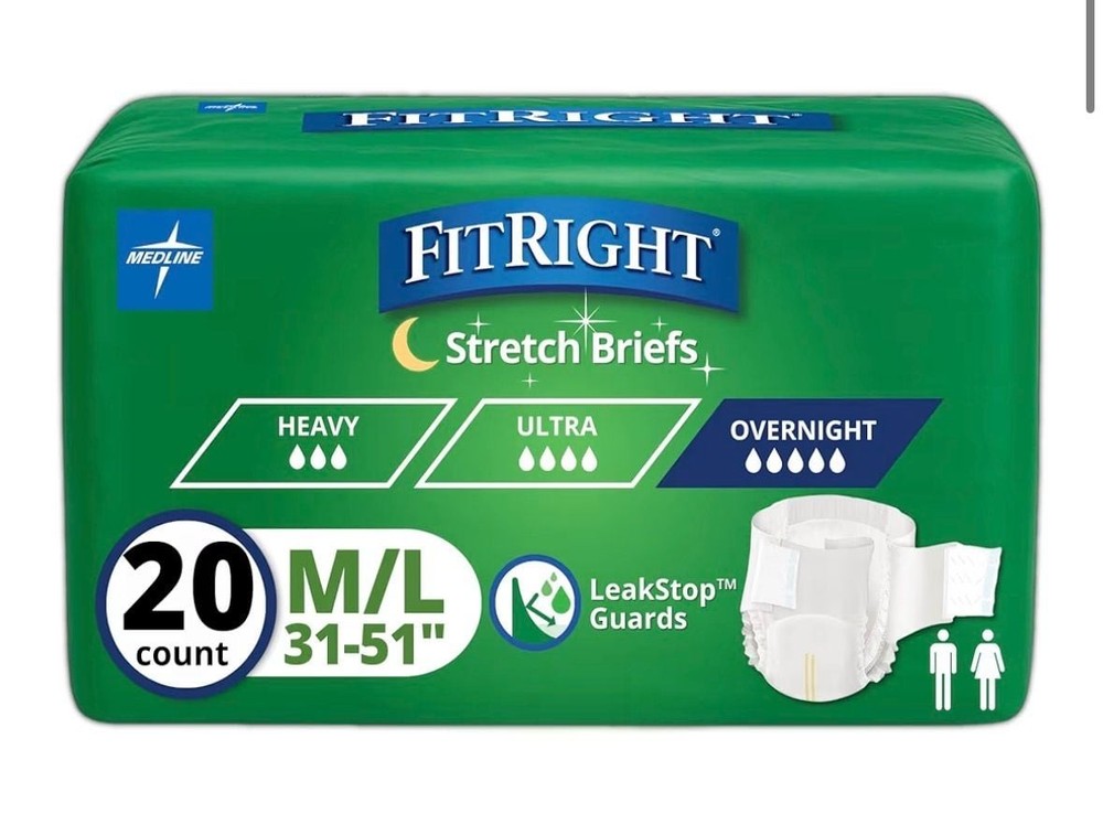 Medline FitRight Stretch Briefs Overnight Size M/L 31-51 inch 20 Count