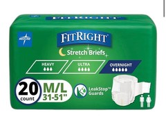 Medline FitRight Stretch Briefs Overnight Size M/L 31-51 inch 20 Count
