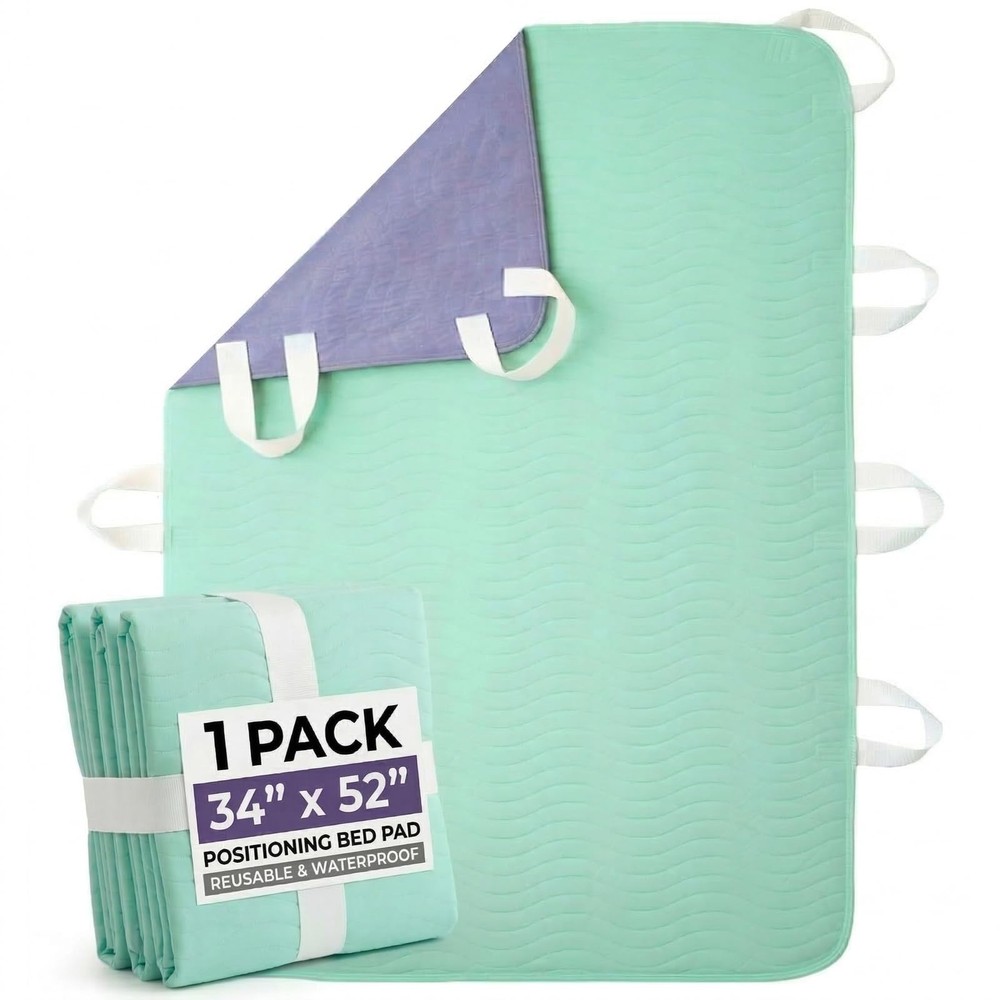 34×52 Inch Washable Incontinence Positioning Bed Pad 8 Handles Mobility