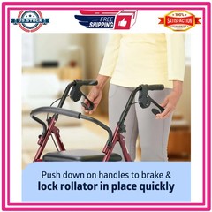 Medline Steel Rollator Walker with Seat, Foldable, Burgundy