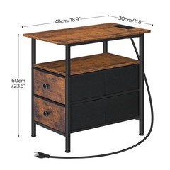 Hoobro End Table Charging Station Narrow Side Table Nightstand 2 Non-Woven