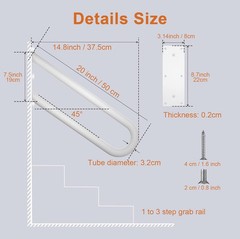 Wall-Mounted 20-Inch U-Shaped Grab Bar – Easy Install Indoor/Outdoor Rails