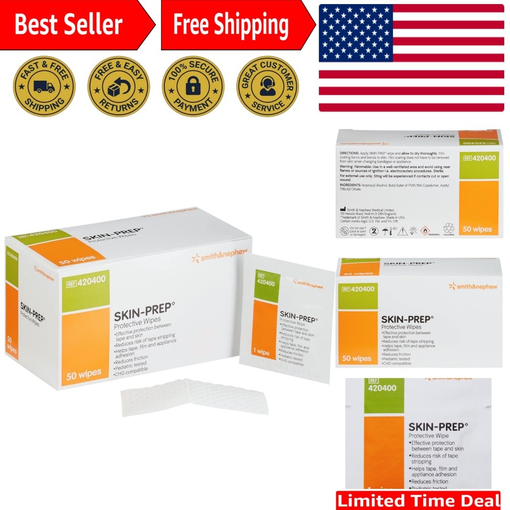 Protective Skin Prep Wipes – 50 Sterile, Alcohol-Free Wipes for Sensitive Skin