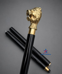 Solid Brass Lion Head Handle Antique Wooden Walking Stick Cane Designer Handmade