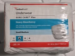 Cardinal Health SURE CARE Plus Heavy Absorbency Sm/Med Underwear 4×20 (80)