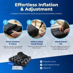 Inflatable Air Cell Seat Cushion 18″x16″ – Adjustable Firmness, Non-Skid, Portab