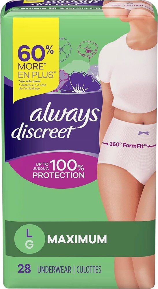 Always Discreet Incontinence Underwear for Women – Maximum – Large – 28 Count