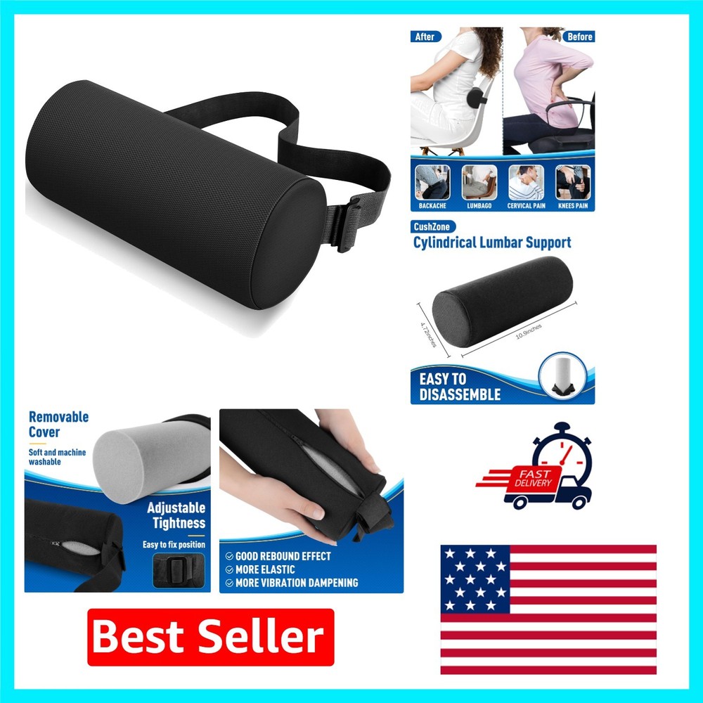 Cylindrical Back Support Pillow – Washable Memory Foam for Office & Travel