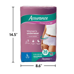 Assurance Women’s Incontinence & Postpartum Underwear, L , Maximum Absorbency 72