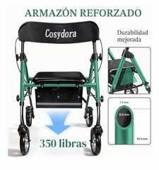 Cosydora R402 Rollator Walker with Seat 13.6 lb Lightweight 8″ Wheels, Green.