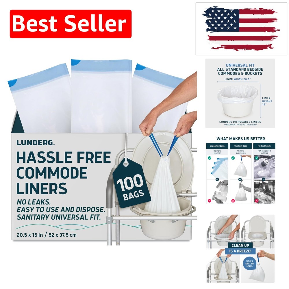 Commode Liners – Value Pack 100 Count Universal Fit – Medical Grade Bedside L…