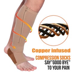 Zipper Compression Socks Copper Support Graduated Stockings Women Mens 20-30mmHg