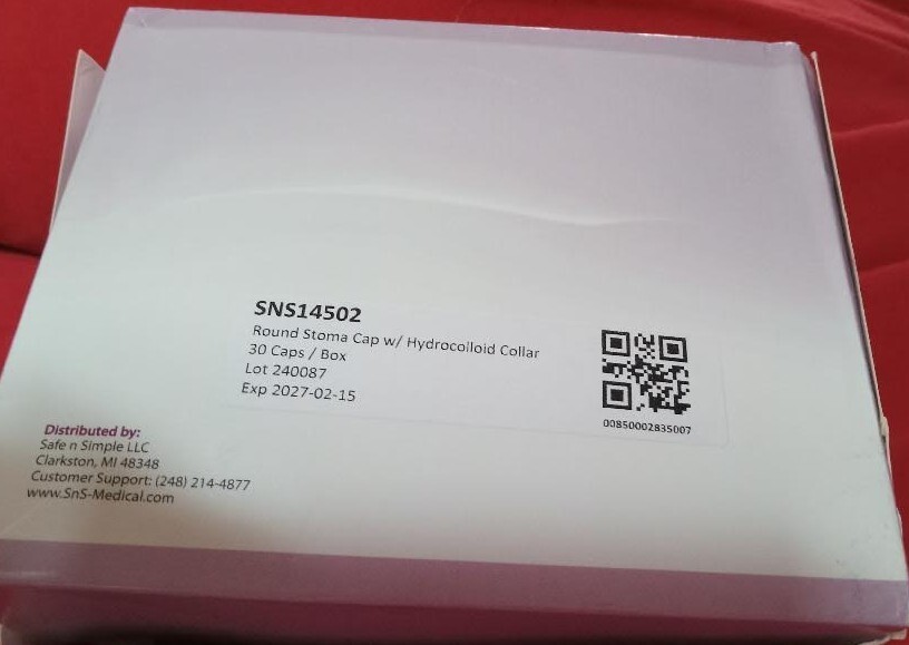 1 BX 30 EA SNS14502 Safe and Simple Stoma Cap with Hydrocolloid Collar