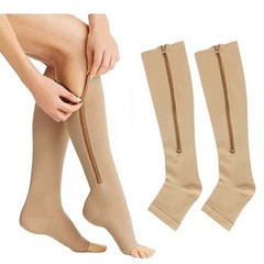 Nylon Zipper Compression Socks Support Graduated Stockings Mens Womens 20-30mmHg
