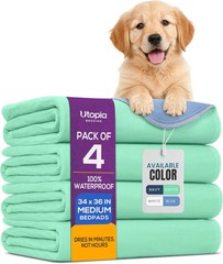 Washable Underpads 34″ X 36″ Pack of 4 Waterproof Reusable Heavy Absorb Bed Pads