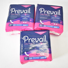 Lot of 3 Prevail Daily Incontinence Bladder Control Pads 20/Pack Moderate Absorb