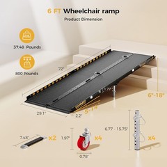 6 FT Portable Wheelchair Ramp-800LBS Heavy-Duty, High-Strength Aluminum Alloy
