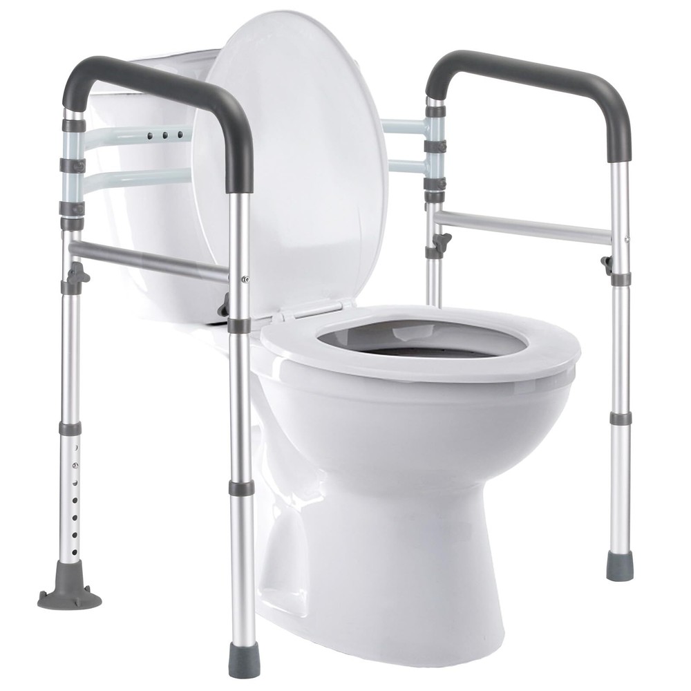 Adjustable Toilet Safety Rails with Foldable Frame Supports Up to 300 lbs