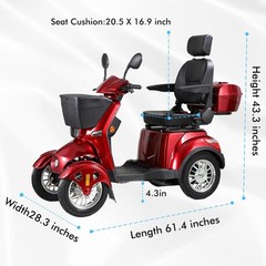 800W All Terrain Electric Mobility Scooters for Seniors 500lbs 60V/20A 31 miles