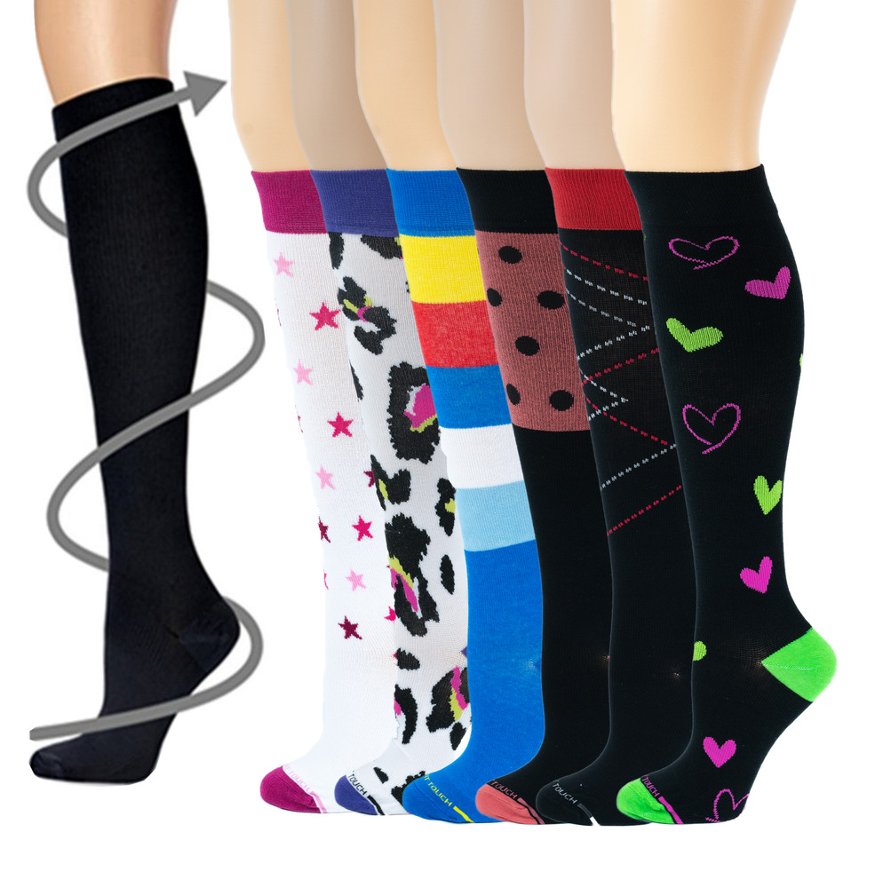6 Pairs Women Different Touch Graduated Compression Knee High Socks 9-11