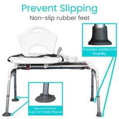 Sliding Shower Chair & Tub Transfer Bench Ergo with Arm Rest up to 300 LBS