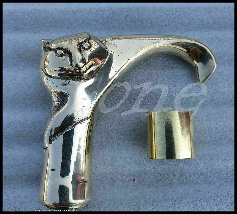Antique Solid Brass Cat Face Head Handle For Wooden Walking Stick Canes