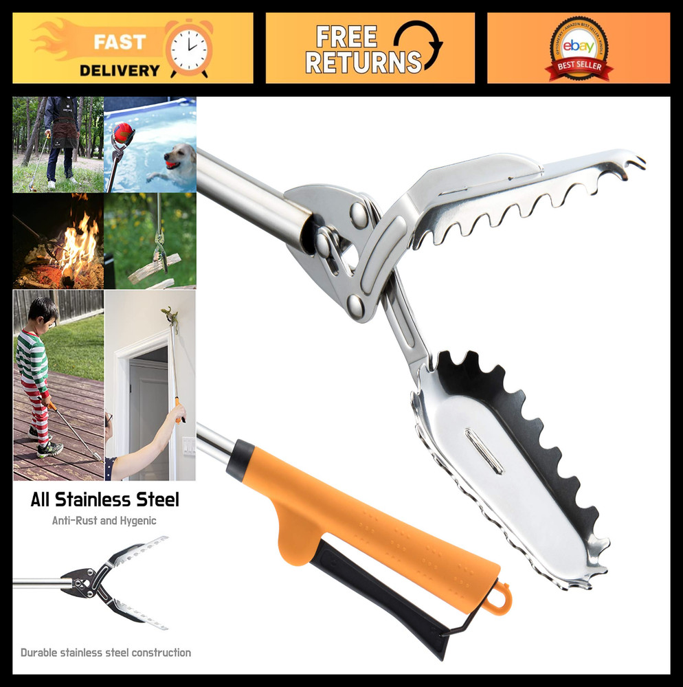 Heavy Duty Stainless Steel Grabber Reacher Tool – Trash Picker, BBQ Tongs, Log H