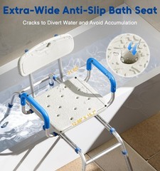 Sliding Shower Chair with Extra-Wide 360° Swivel Seat, 330lbs Tub Transfer Bench