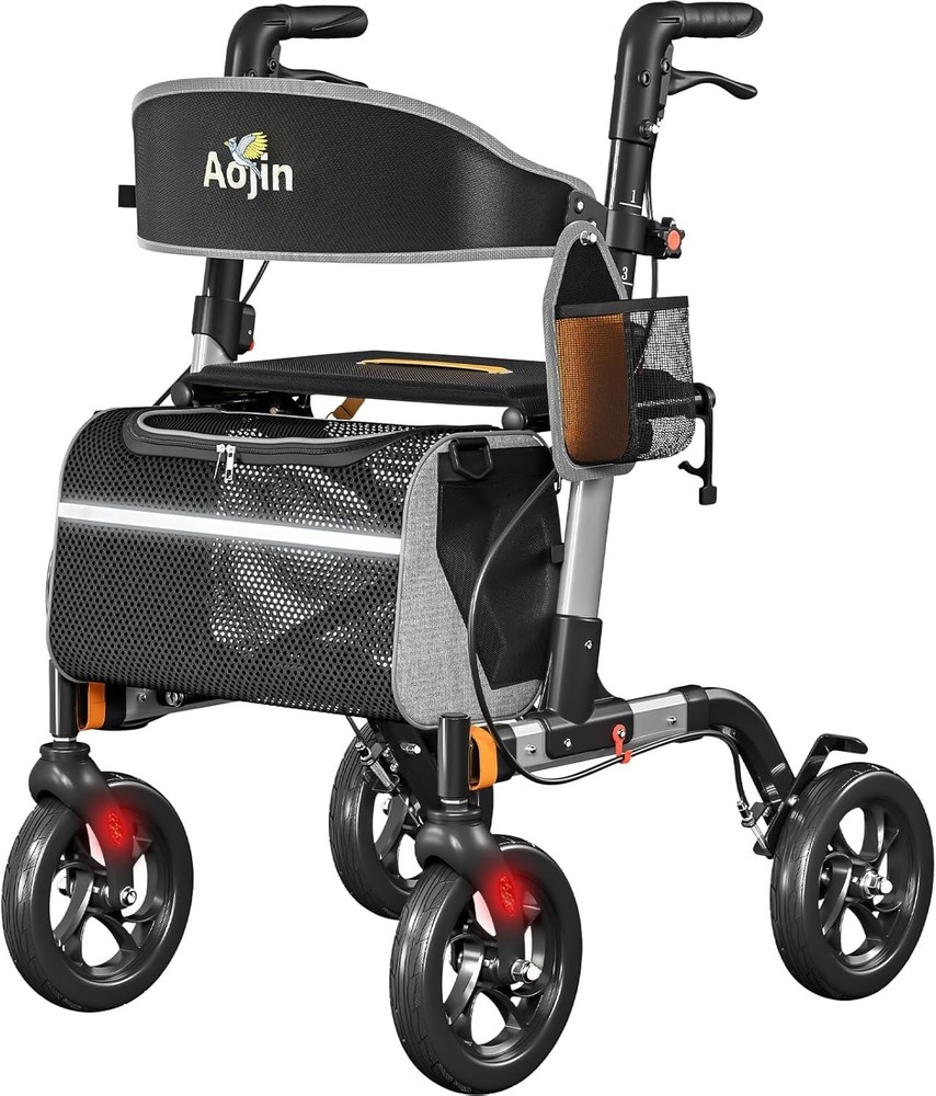 Walker with Seat for Seniors 350 lb Capacity 8″ Wheels Rollator – Silver Frame
