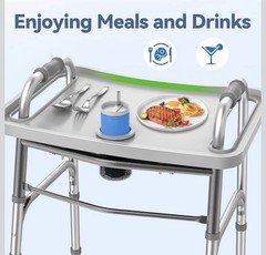 LOYODA Folding Walker w/Tray, 2 Wheels, Adjustable 31-38″.