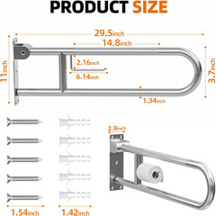 Heavy Duty Toilet Grab Bar 29.5 In, 440 Lbs Load Capacity, Anti-Slip Flip up Han