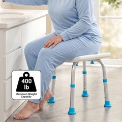 Bath Stool with Textured Non Slip Seat & Drain Holes for Elderly Safe Showering