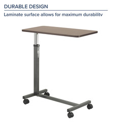 Drive Medical Adjustable Overbed Table Silver Vein Finish Non-Tilt Rolling Cart