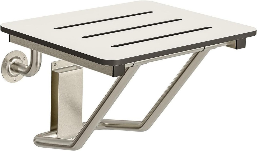 Stardrix 18″ x 16″ White Folding Shower Seat Bench Wall Mount Foldable Bathroom