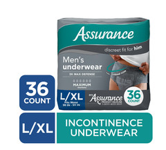 Assurance Men’s Incontinence Underwear, L/XL, Maximum Absorbency, 36 Count