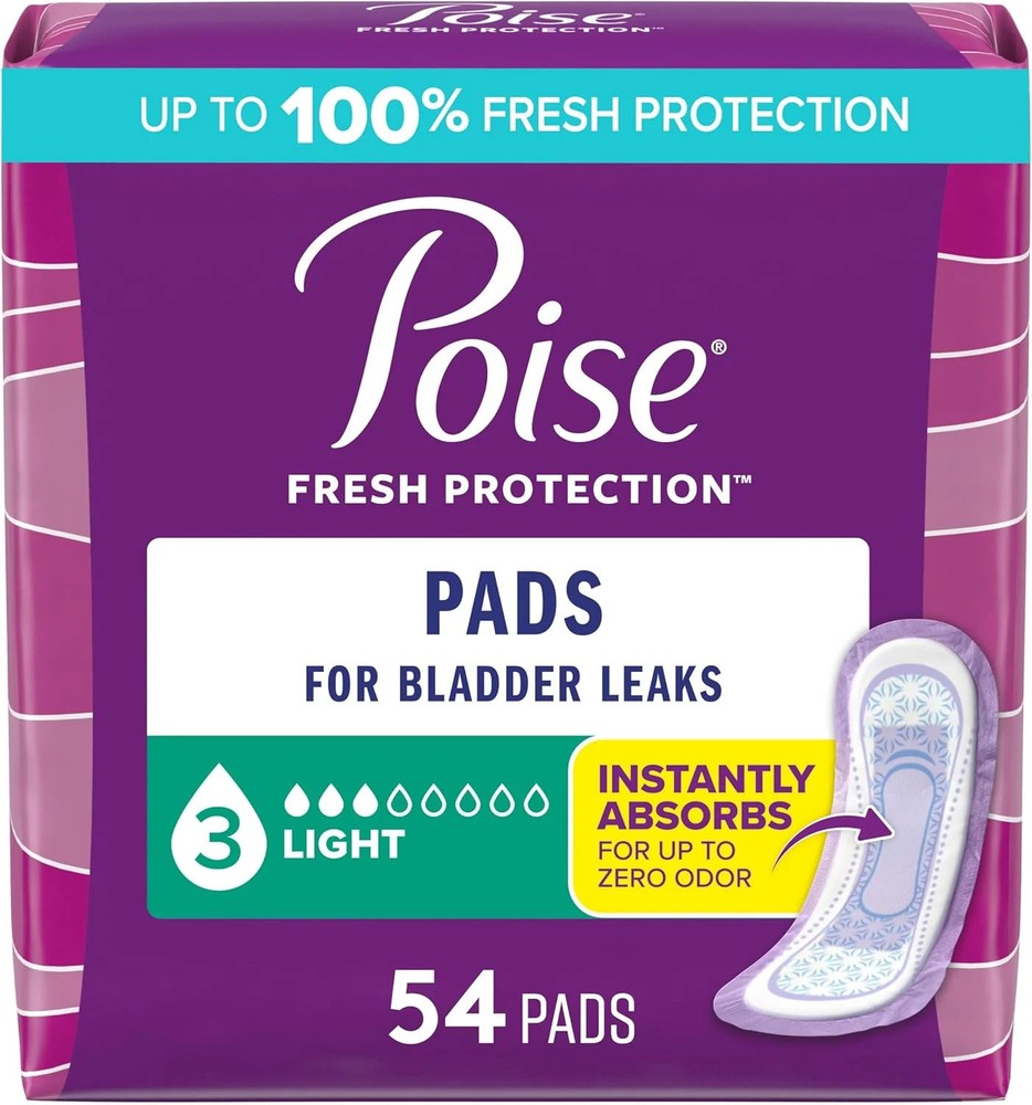 Poise Incontinence & Postpartum Pads for Bladder Leaks, 3 Drop Light Absorbency,