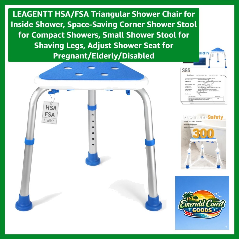 T HSA/FSA Triangular Shower Chair for Inside Shower, Space-Saving Corner Show…