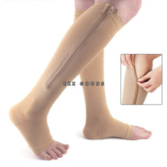 Zipper Open Toe Compression Socks 20-30mmHg Calf Leg Ankle Support Stocking