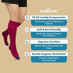 Wellow Bamboo Compression Socks 18~25 mmHg, Knee High, Cobalt Dot