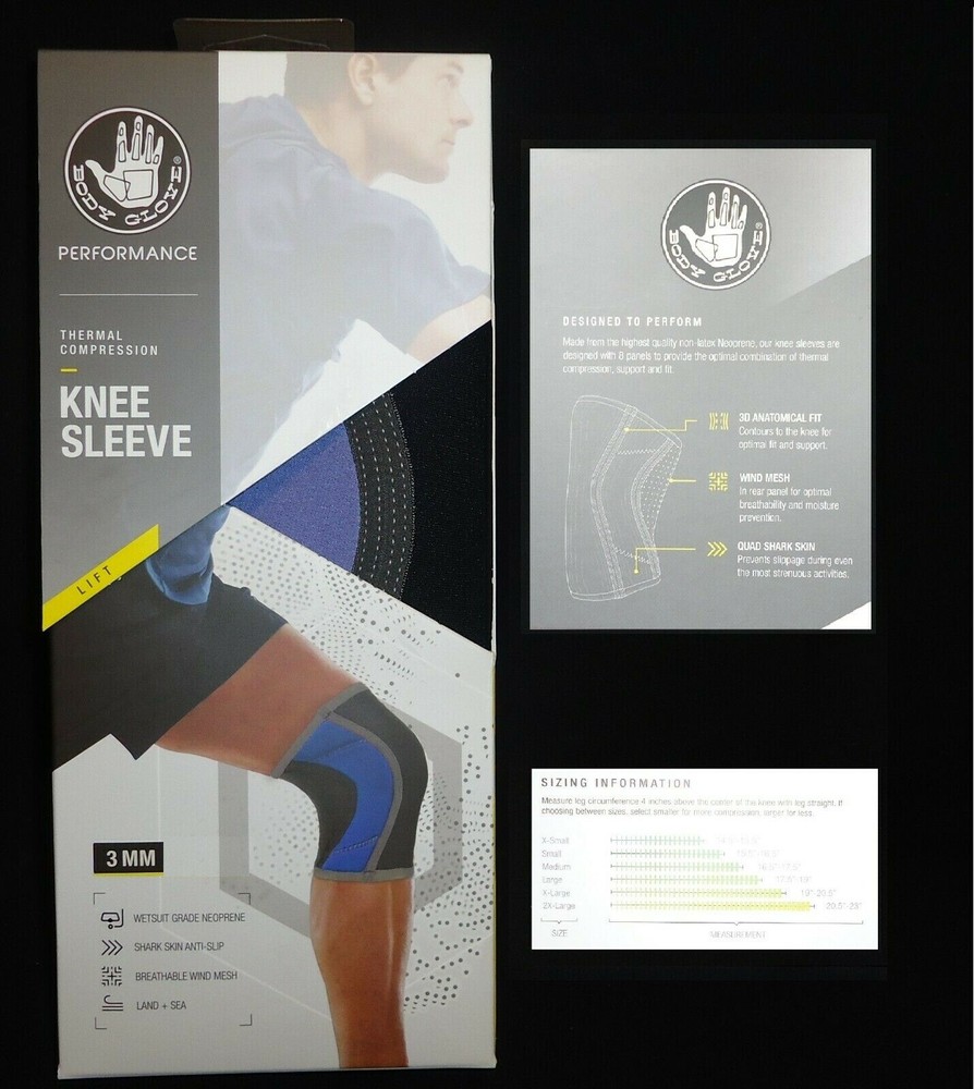 Body Glove Performance Thermal Compression Knee Sleeve Medium Black Blue Gray