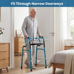 Costway One-button Folding Walker Aluminum Walking Frame w/ Adjustable Height