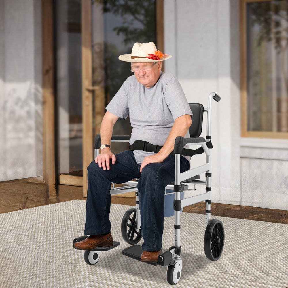 Aluminum Alloy Height Adjustable Shower Chair Rolling Shower Chair with Commode