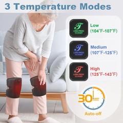 Cordless Heated Knee Brace, 3 Heat Settings, Dual 3000mAh Battery, Black Pair