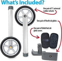 Top Glides 5″ Walker Wheels Kit with GlidePads & Universal Ski Glides, 6-Piec…