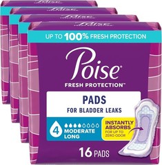Poise Incontinence Pads, 16 Count, Long Length, 4 Drop Moderate Absorbency