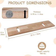 Rubberwood Transfer Board, Slide Board for Transferring, XL: 30x8x0.75in, Oak